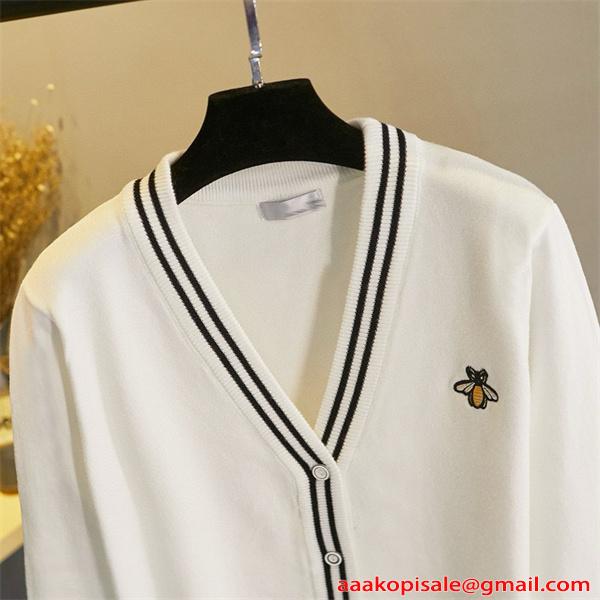 GUCCI グッチ コピー  カーディガン メンズ Vネック 刺繍 ネイビー 上品 定番アイテム