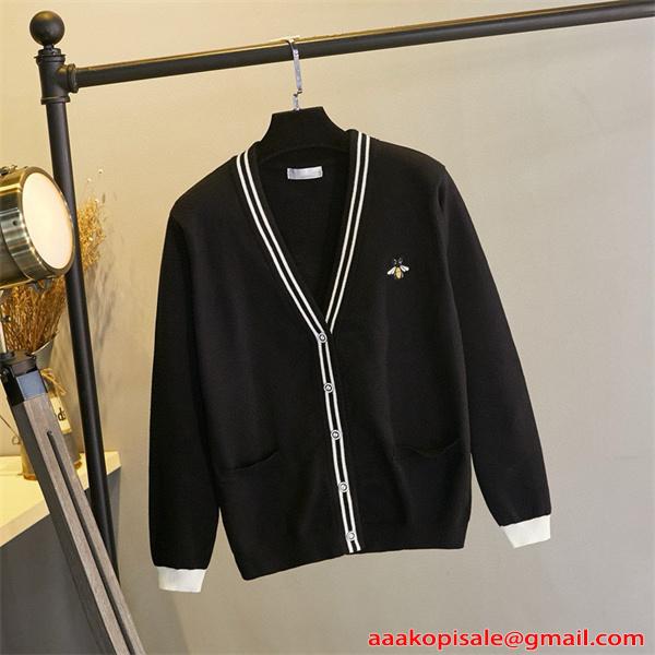 GUCCI グッチ コピー  カーディガン メンズ Vネック 刺繍 ネイビー 上品 定番アイテム