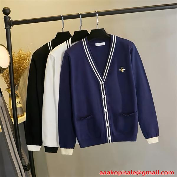 GUCCI グッチ コピー  カーディガン メンズ Vネック 刺繍 ネイビー 上品 定番アイテム