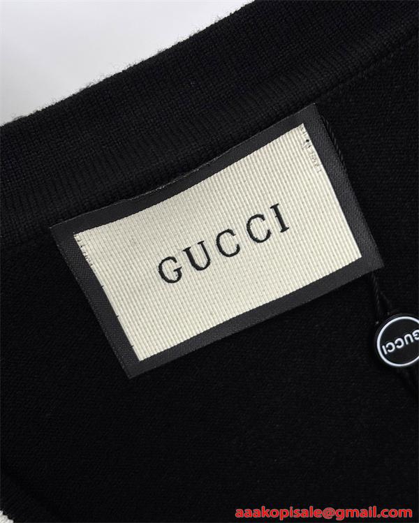 GUCCI グッチ コピー  カーディガン メンズ Vネック 刺繍 ネイビー 上品 定番アイテム