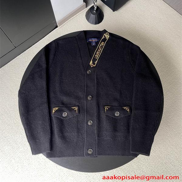 LOUIS VUITTON カーディガン メンズ ニット ブラック 高級感 ルイ ヴィトン コピー 