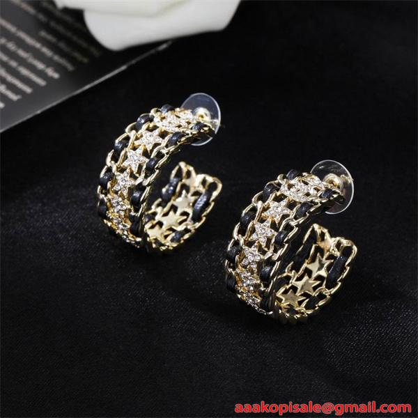 フープイヤリング ブラック ゴールド コンビ キラキラ 小顔効果 CHANEL シャネル コピー 