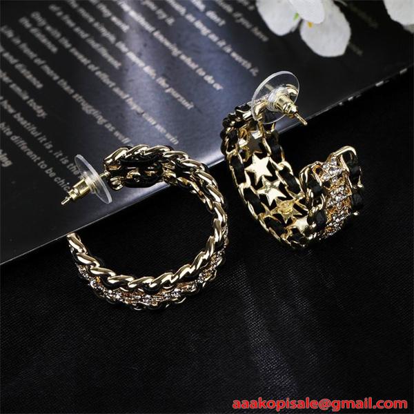 フープイヤリング ブラック ゴールド コンビ キラキラ 小顔効果 CHANEL シャネル コピー 