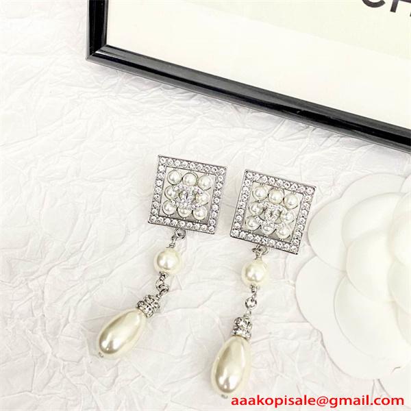 イヤリング スクエア クリスタル エレガント 結婚式対応 CHANEL シャネル コピー 
