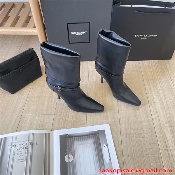 秋冬本命 美脚 SAINT LAURENT イヴ・サンローラン コピー ブーツ 柔軟レザー 洗練モード コーデ 9CMヒール 