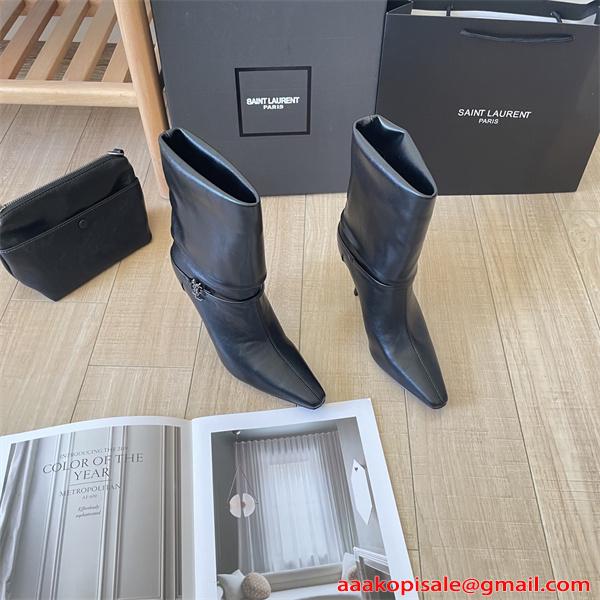 秋冬本命 美脚 SAINT LAURENT イヴ・サンローラン コピー ブーツ 柔軟レザー 洗練モード コーデ 9CMヒール 