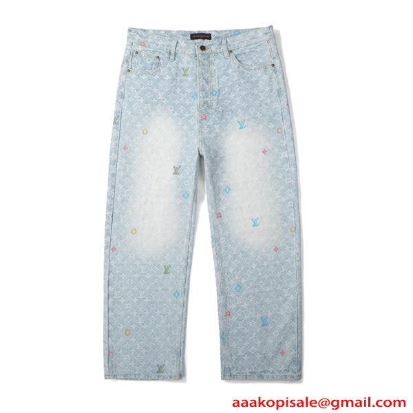 LOUIS VUITTON ルイヴィトン コピー デニムパンツ 春夏 ワイドジーンズ おしゃれ ゆったり