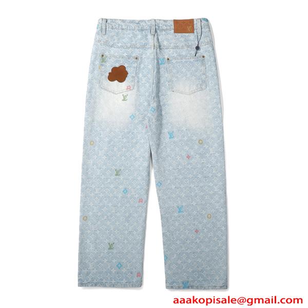 LOUIS VUITTON ルイヴィトン コピー デニムパンツ 春夏 ワイドジーンズ おしゃれ ゆったり