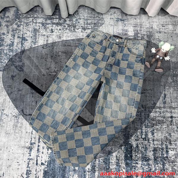 ジーンズ チェック柄 デニムパンツ 春秋 人気 トレンド LOUIS VUITTON ルイヴィトン コピー