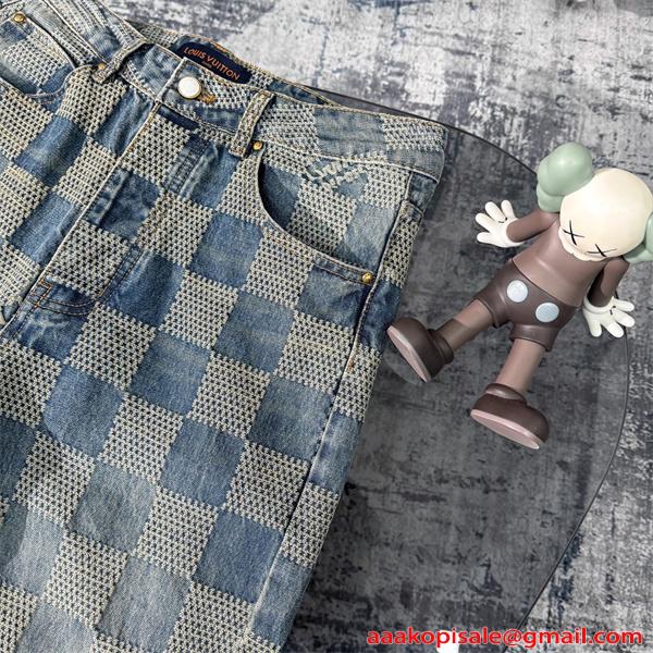 ジーンズ チェック柄 デニムパンツ 春秋 人気 トレンド LOUIS VUITTON ルイヴィトン コピー