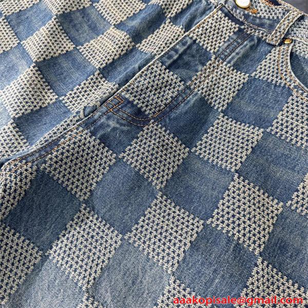 ジーンズ チェック柄 デニムパンツ 春秋 人気 トレンド LOUIS VUITTON ルイヴィトン コピー