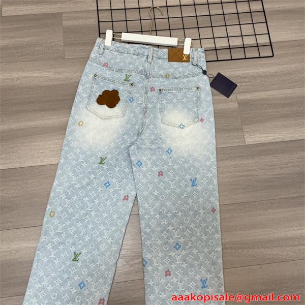 デニムパンツ 春夏 LOUIS VUITTON ルイヴィトン コピー ワイドパンツ 韓国風 ゆったり 人気 2026新作