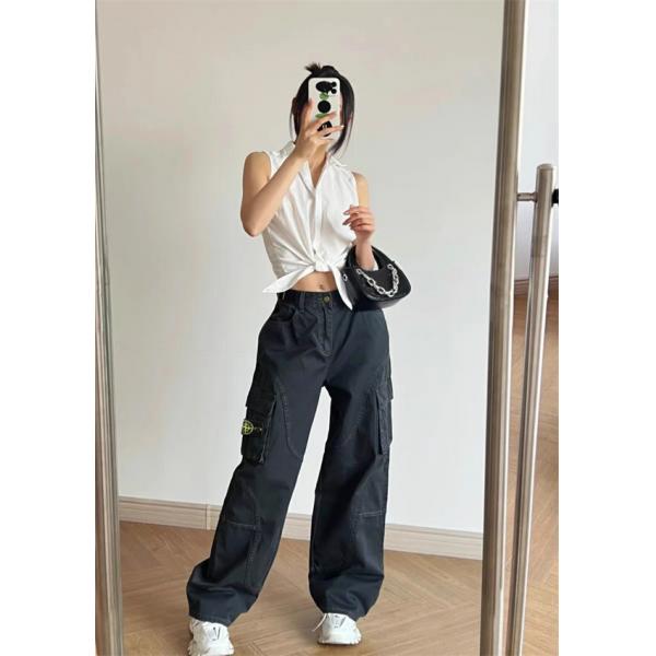 人気急上昇 ストリート系 ブラック STONE ISLAND ストーンアイランド コピー カーゴパンツ