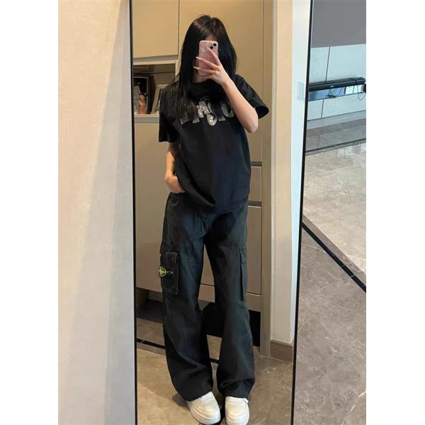 人気急上昇 ストリート系 ブラック STONE ISLAND ストーンアイランド コピー カーゴパンツ