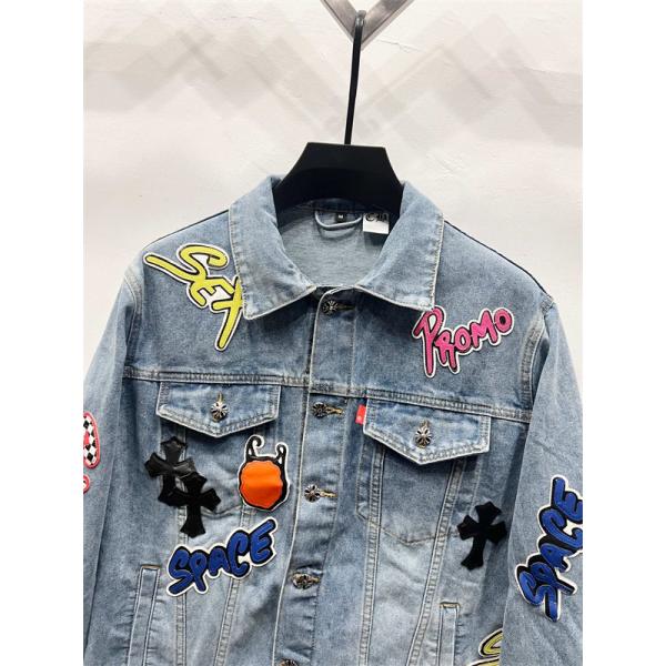 ストリート映え ワッペンデザイン デニムジャケット 個性派 CHROME HEARTS クロムハーツ コピー