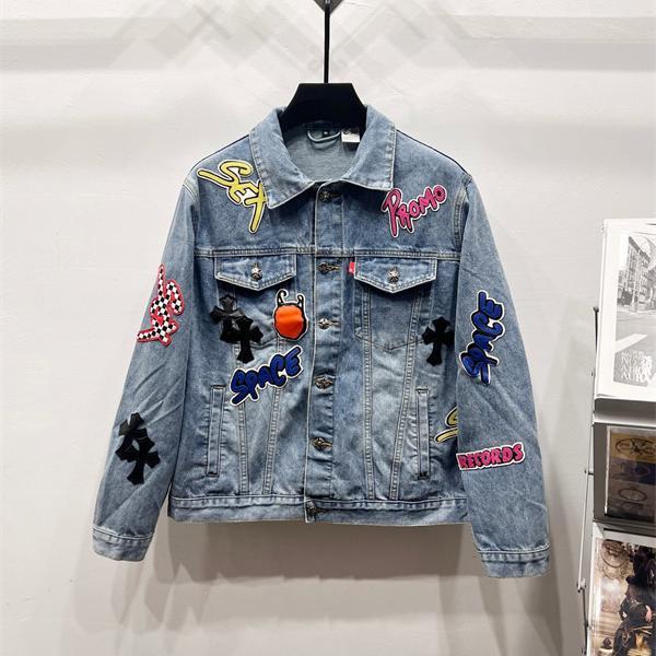 ストリート映え ワッペンデザイン デニムジャケット 個性派 CHROME HEARTS クロムハーツ コピー