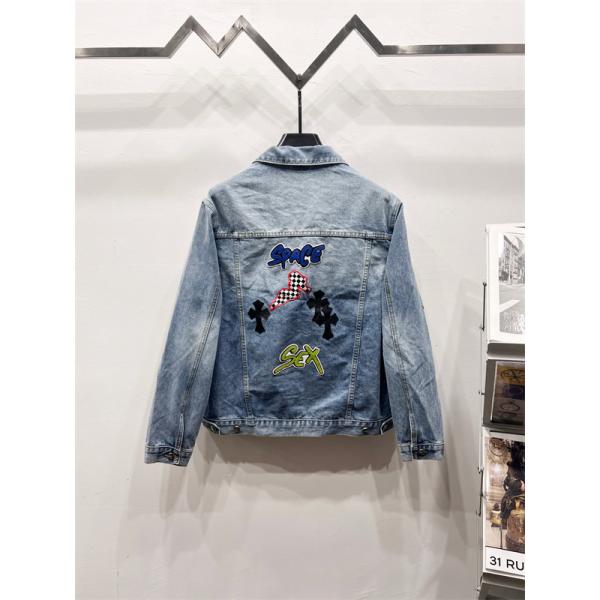 ストリート映え ワッペンデザイン デニムジャケット 個性派 CHROME HEARTS クロムハーツ コピー