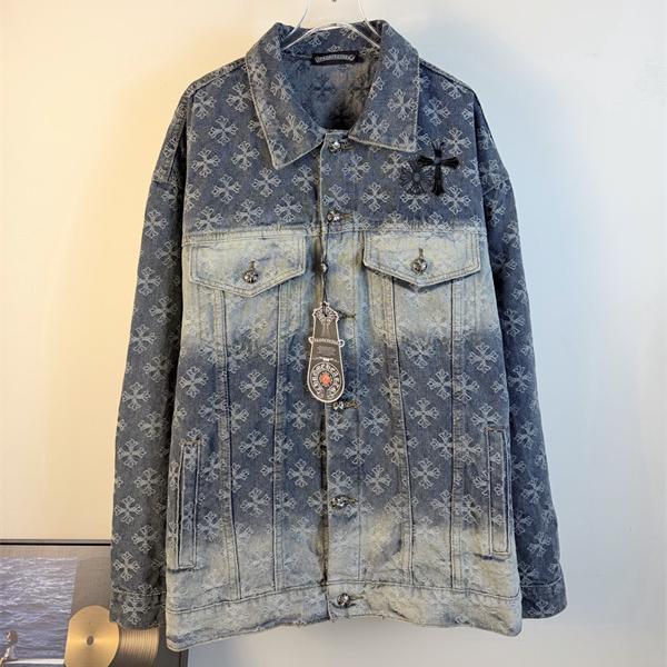 圧倒的存在感 総柄クロス デニムジャケット 重厚 2026新作 CHROME HEARTS クロムハーツ コピー