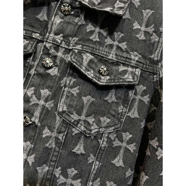 ダークグレー調 総柄クロス デニムジャケット 重厚 モード感 CHROME HEARTS クロムハーツ コピー