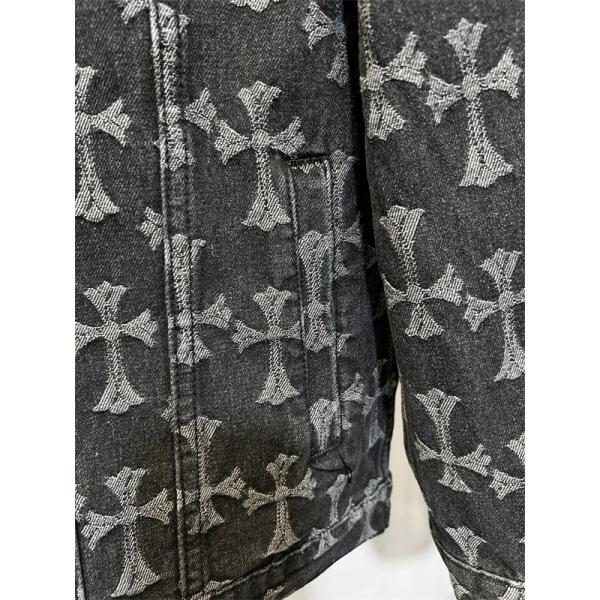ダークグレー調 総柄クロス デニムジャケット 重厚 モード感 CHROME HEARTS クロムハーツ コピー