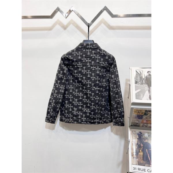 ダークグレー調 総柄クロス デニムジャケット 重厚 モード感 CHROME HEARTS クロムハーツ コピー