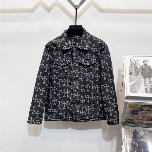 ダークグレー調 総柄クロス デニムジャケット 重厚 モード感 CHROME HEARTS クロムハーツ コピー