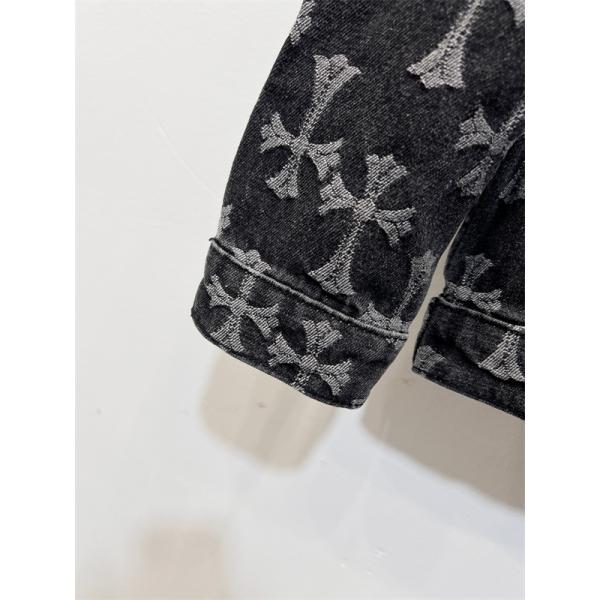 ダークグレー調 総柄クロス デニムジャケット 重厚 モード感 CHROME HEARTS クロムハーツ コピー