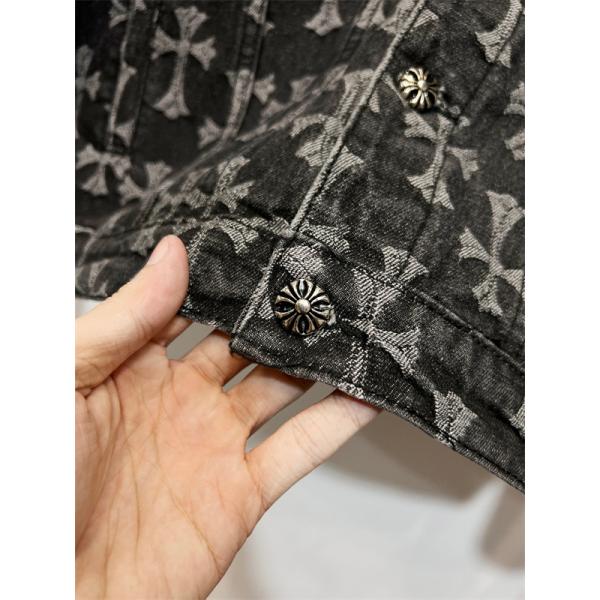 ダークグレー調 総柄クロス デニムジャケット 重厚 モード感 CHROME HEARTS クロムハーツ コピー