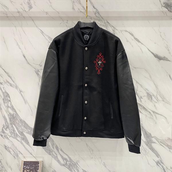 ブラック 刺繍 CHROME HEARTS クロムハーツ コピー スタジャン レザー切替 無骨 プレミアム