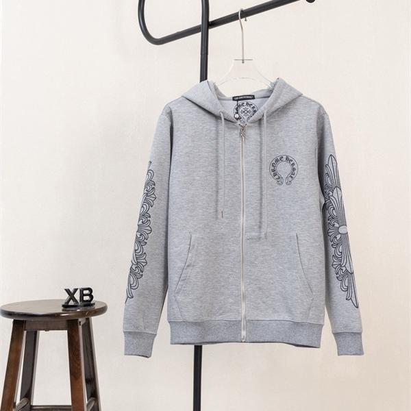 2026新作 グレー プリント CHROME HEARTS クロムハーツ コピー ジップパーカー 上質 柔らか 洗練