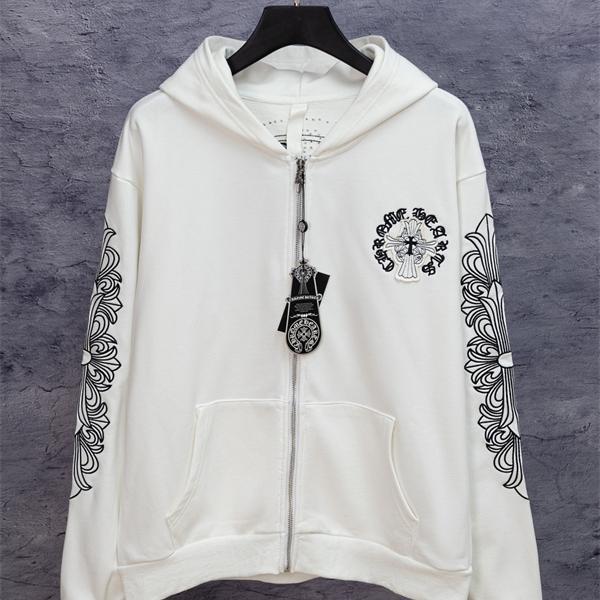 ホワイト オーナメントプリント CHROME HEARTS クロムハーツ コピー ジップパーカー 2026新作