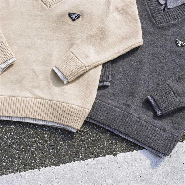 高級感漂う Vネック PRADA プラダ コピー ニット 上質 定番配色 2026新作定番