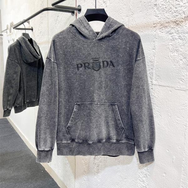 PRADA プラダ コピー トレンド モード加工 ヴィンテージ風 パーカー メンズ