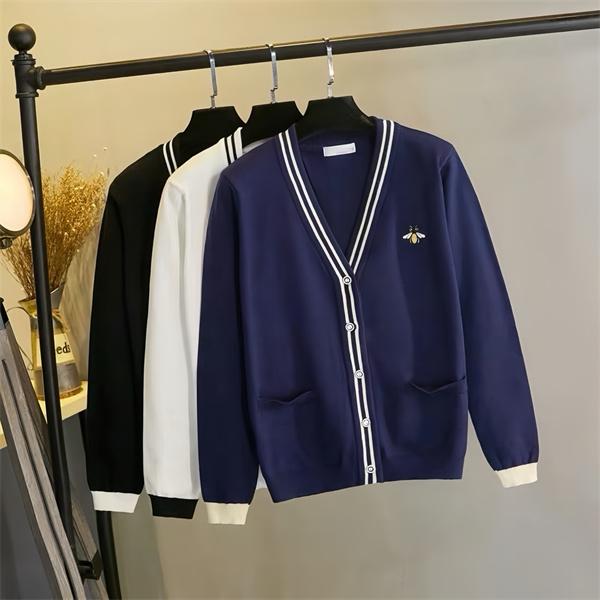 GUCCI グッチ コピー  カーディガン メンズ Vネック 刺繍 ネイビー 上品 定番アイテム