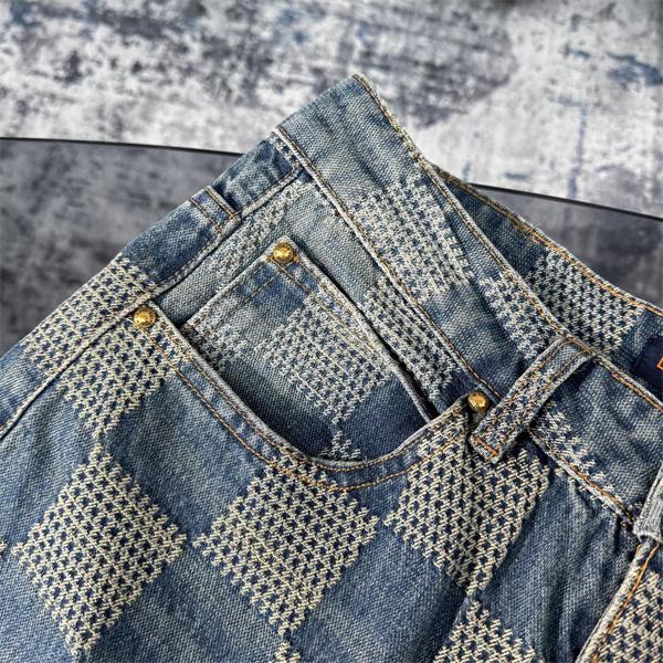 ジーンズ チェック柄 デニムパンツ 春秋 人気 トレンド LOUIS VUITTON ルイヴィトン コピー