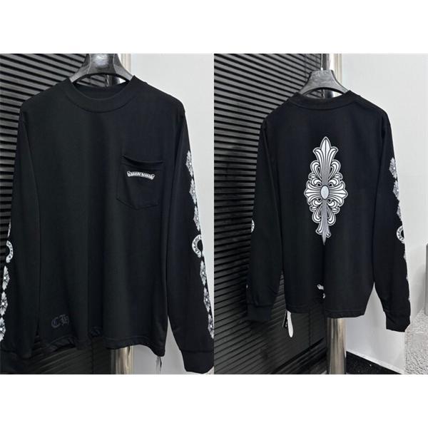 クロムハーツ コピー クラシックエレメント ブラック長袖Tシャツ バッククロスデザイン CHROME HEARTS