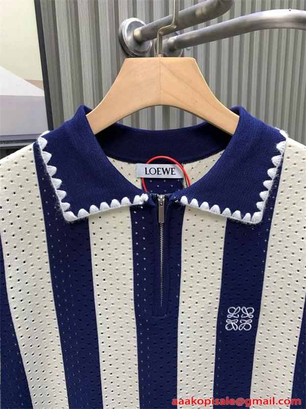 プレミアム LOEWE ロエベ コピー ニットポロシャツ ストライプ ハーフジップ 上品