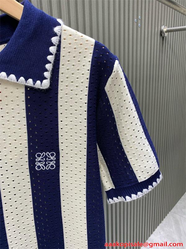 プレミアム LOEWE ロエベ コピー ニットポロシャツ ストライプ ハーフジップ 上品