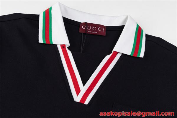 話題沸騰 GUCCI グッチ コピー 注目モデル メンズポロシャツ 半袖 Vネックデザイン