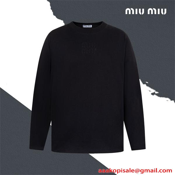 長袖Tシャツ MIUMIU ミュウミュウ コピー ゆったりシルエット カジュアル ロングTシャツ