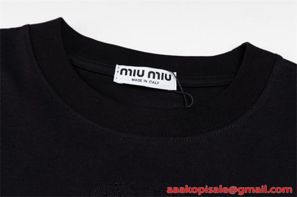 長袖Tシャツ MIUMIU ミュウミュウ コピー ゆったりシルエット カジュアル ロングTシャツ
