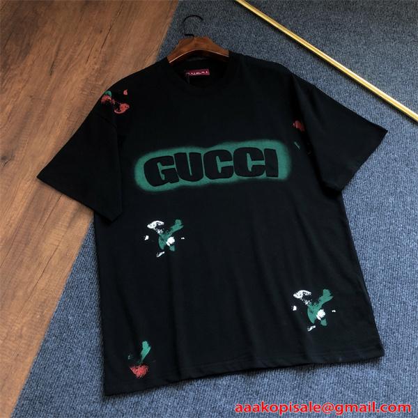 今季売れ筋 GUCCI グッチ コピー 半袖Tシャツ プリント ワイドシルエット 通気生地 