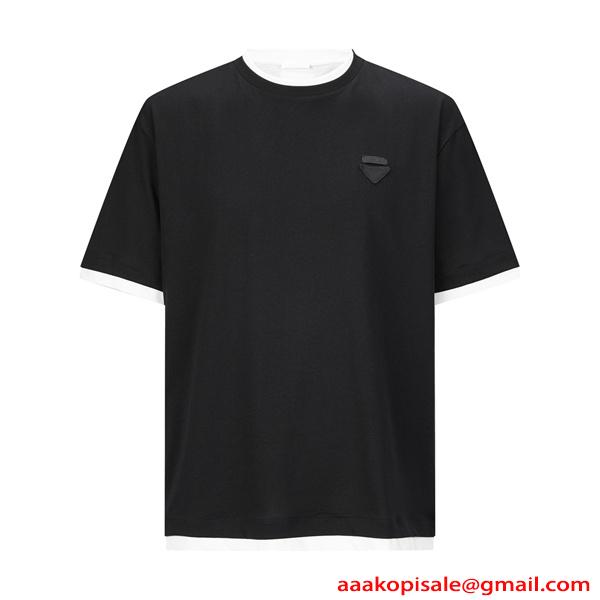 PRADA プラダ スーパーコピー 注目上昇 ブラック ミニマルデザイン モード カジュアル 半袖Tシャツ