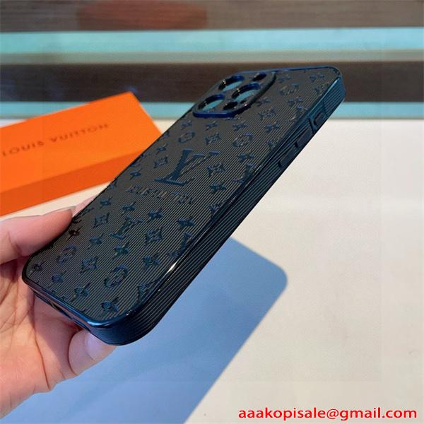 IPONE17ルイヴィトン激安ブラックエンボスモノグラムレザーiPhoneケース立体ロゴ高級スマホカバー