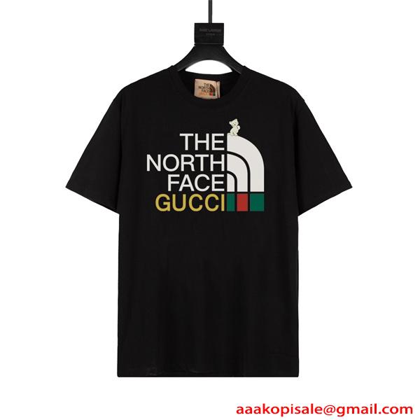 今季大本命 ブラック アウトドア ストリート トレンド GUCCI　THE NORTH FACE グッチ コピー 半袖Tシャツ