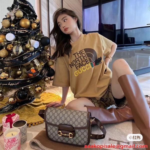 今季大本命 ブラック アウトドア ストリート トレンド GUCCI　THE NORTH FACE グッチ コピー 半袖Tシャツ