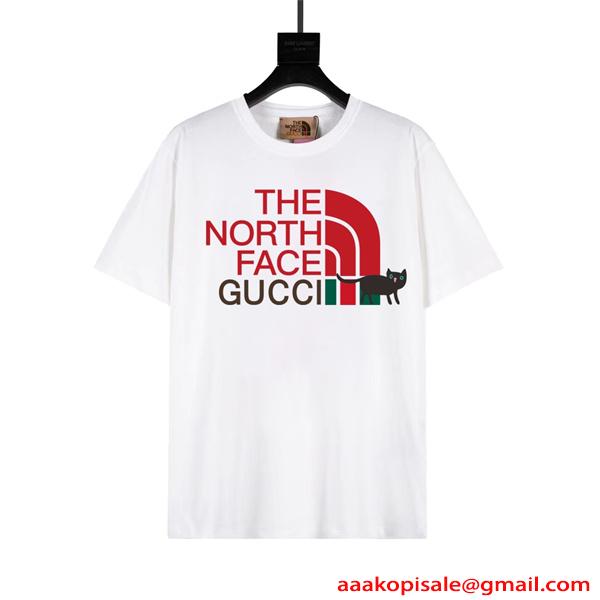 今季大本命 ブラック アウトドア ストリート トレンド GUCCI　THE NORTH FACE グッチ コピー 半袖Tシャツ