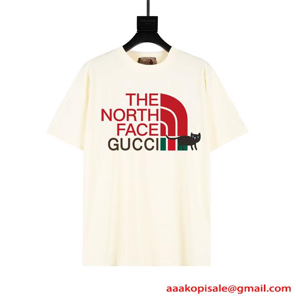 今季大本命 ブラック アウトドア ストリート トレンド GUCCI　THE NORTH FACE グッチ コピー 半袖Tシャツ