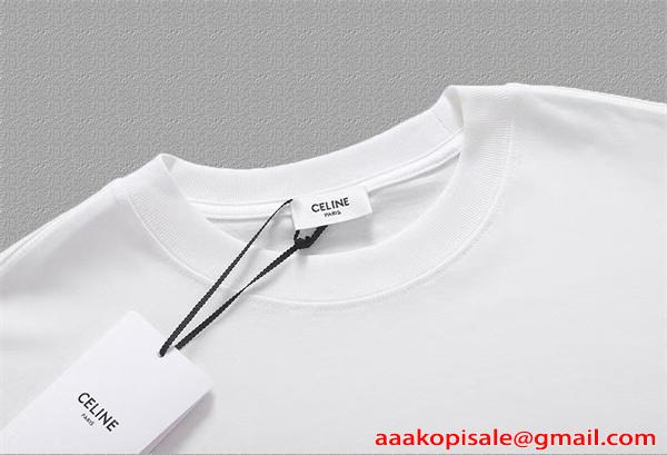 注目 ホワイト カレッジロゴ カジュアル 爽やか 半袖Tシャツ CELINE セリーヌ コピー