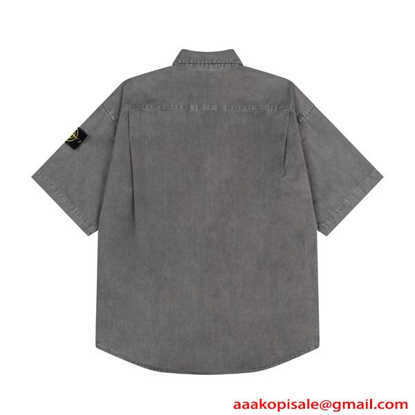 注目 ウォッシュデニム STONE ISLAND  スーパーコピー シャツ 半袖 ポケット 無地調 ストーンアイランド